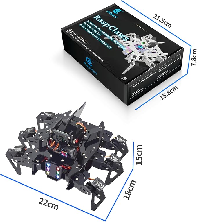 Adeept RaspClaws Hexapod Spider Robot Kit Compatible with Raspberry Pi 5/4B/3B/3B+(Board Not Included), STEAM Crawling Robot, OpenCV Target Tracking, Video Transmission, RPi Robot with PDF Manual