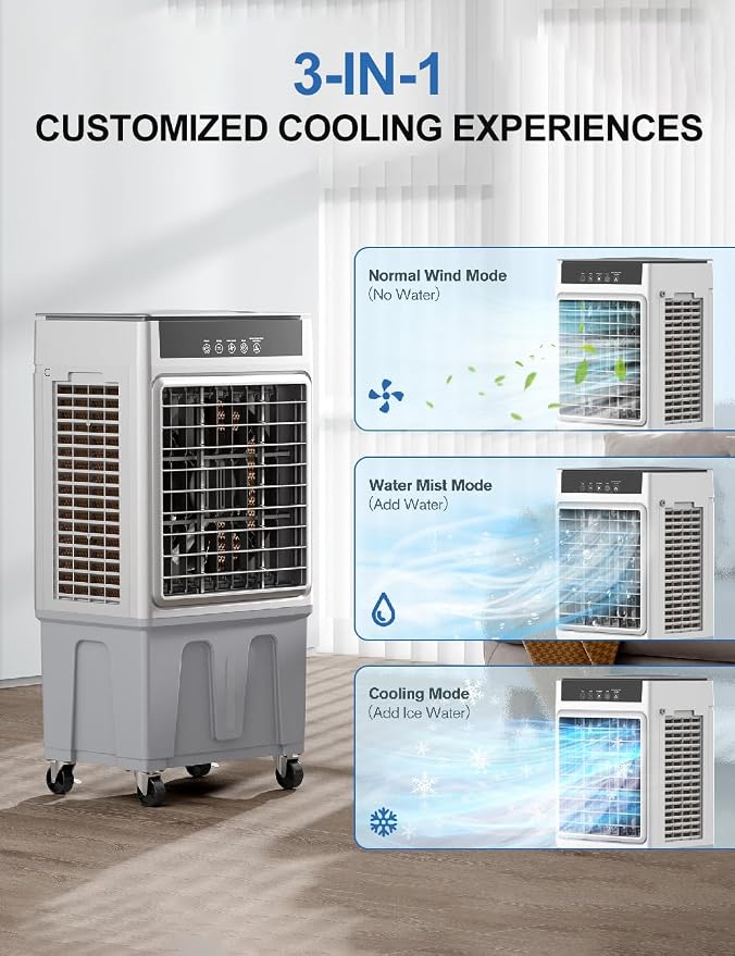 Large Swamp Cooler Air Conditioner, 24H Timer & 8 Gal Water Tank, 100°Oscillation, Portable Cooling Fan for Garage Outdoor, Extra Large