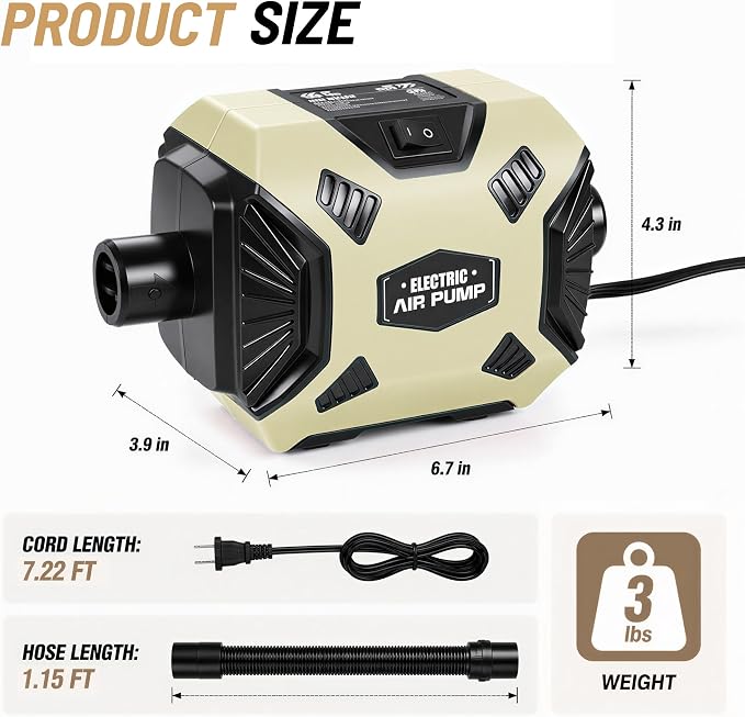 600W Electric Air Pump for Inflatables, High Power Air Mattress Pump with 6 Nozzles, Quick Inflate & Deflate Air Pump for Pool Floats, Vacuum Storage Bags, Swim Rings, Inflatable Toys
