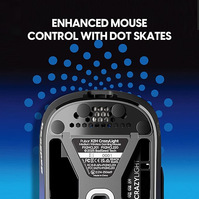 Pulsar Gaming Gears X2H Crazylight Wireless Gaming Mouse, Ultra Lightweight 1.51 oz (43g), Optical Switch, 32000 DPI, 750 IPS, XS-1 Sensor, 8k Compatible (Medium, BadSeedTech Edition)