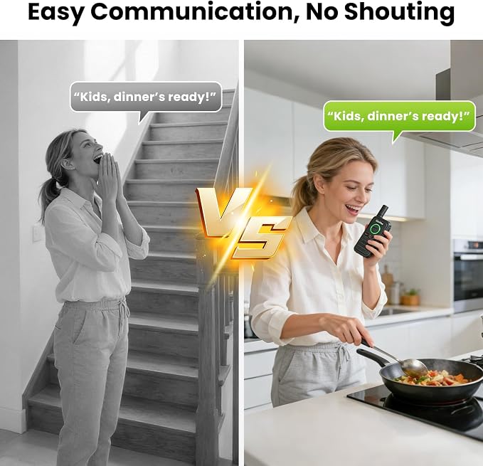 Wireless Home Security Intercom System with VOX Hands-Free & SOS Alarm, 1.5 Mile Long Range 2-Way Intercom, Large PTT Buttons, Portable Intercom for Elderly, Caregivers, House & Business (2 Pack)