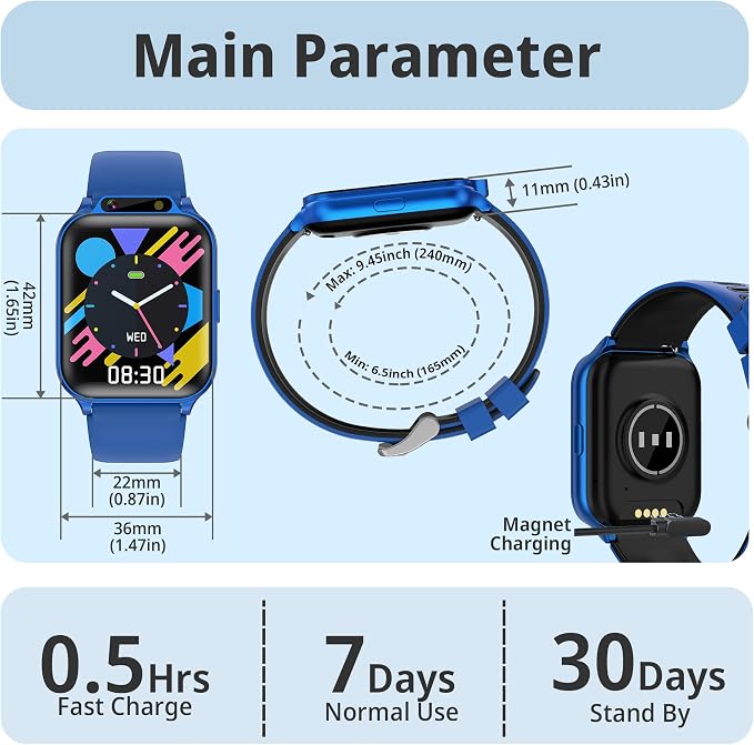 Kids Smart Watch with Fitness Tracker, Waterproof, Heart Rate/Sleep Monitor, Sport Mode, Camera, Video, Recorder, Music, DIY Wallpaper, Game, SOS Button, NO APP/Phone, Gifts for Boy Girl 4-13 Year Old