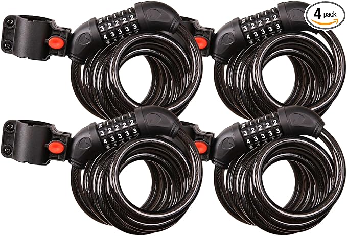 SEPOX® 4Pcs Pack 6FT Extra Long Cable Combination Bike Locks, 5 Digits Retractable Security Lock, 12mm Heavy Duty Anti Theft Anti Rust Cable for Bicycle, Scooter, Gate, Outdoor Equipment, Weatherproof