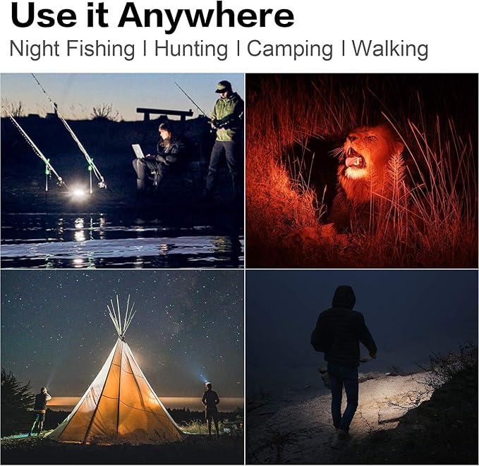 BUYSIGHT Rechargeable Spotlight Flashlight, TURE 800 lumens IPX7 Waterproof Flashlight Hunting Lamp with red Filter (Black)