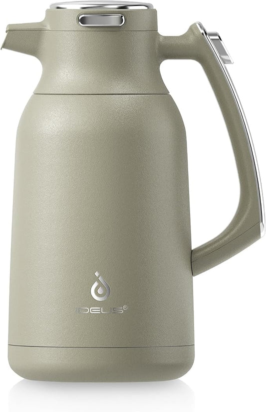 IDEUS Thermal Coffee Carafe, Stainless Steel Double Wall Insulated Vacuum Flask, Water Jug Coffee Server and Beverage Dispenser, Heat and Cold Retention (Celadon, 68, Fluid Ounces)
