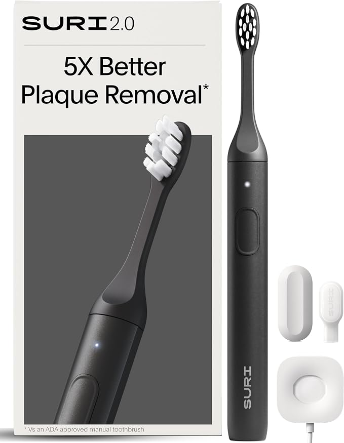 SURI 2.0 New Sonic Electric Toothbrush with Pressure Sensor | 1 Month+ Battery | Electric Toothbrush for Adults | Travel Toothbrushes | Tooth Brush | Black