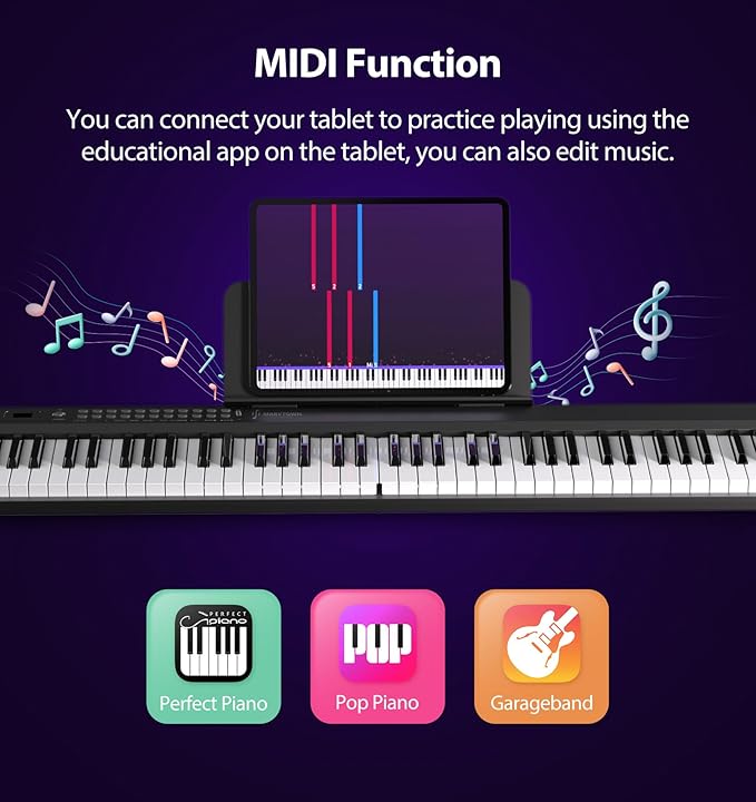 MARVTOWN Portable Folding Piano Keyboard,88Keys Semi-Weighted Full Size,Foldable Digital Piano, Rechargeable Electric/Electronic Keyboard Piano w/MIDI Bluetooth&2 Speakers&Carry-case Beginners Gift