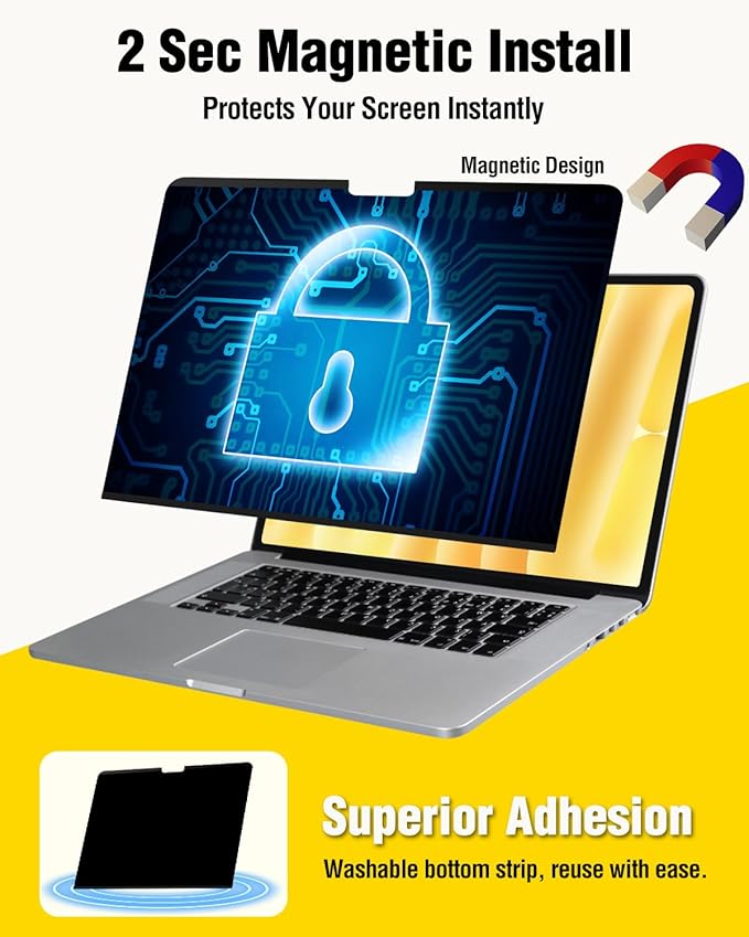 F FORITO Magnetic Privacy Screen Protector Compatible with MacBook Air 13.6/13 inch (2022-2026, M2, M3, M4, M5), 360° Anti Peeping Removable Anti Blue Light Anti Glare Laptop Privacy Screen Shield