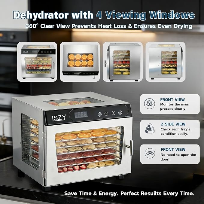 Food Dehydrator Machine, 10 Stainless Steel Trays Dehydrator for Jerky, Poweful 800w Food Dehydrators for Beef Jerky,Meat,Fruits,Herbs,Mushroom, 24H Timer 176°F Temperature Control Food (10 Trays)