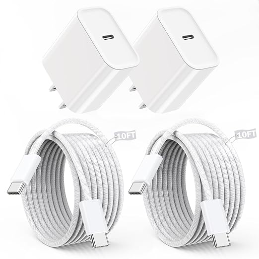 10FT iPhone 16 Charger Fast Charging,Apple Fast Charger 2Pack USB C Charger Block PD Type C Wall Adapter with 10Foot USB C to USB C Braid Woven Cable Charging for iPhone 16/16 Pro/16 Pro Max/15/iPad