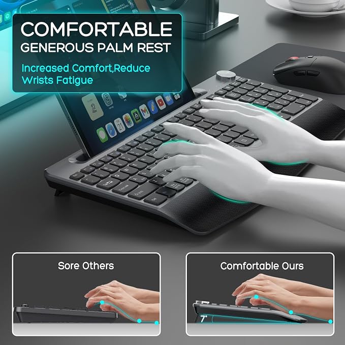 GAMCATZ Ergonomic Wireless Keyboard and Mouse with Wrist Rest，Phone Holder - 2.4GHz Full-Sized Low-Profile Quiet Gold Wireless Mouse and Keyboard Combo for Computer, Laptop, PC, Mac-Gold