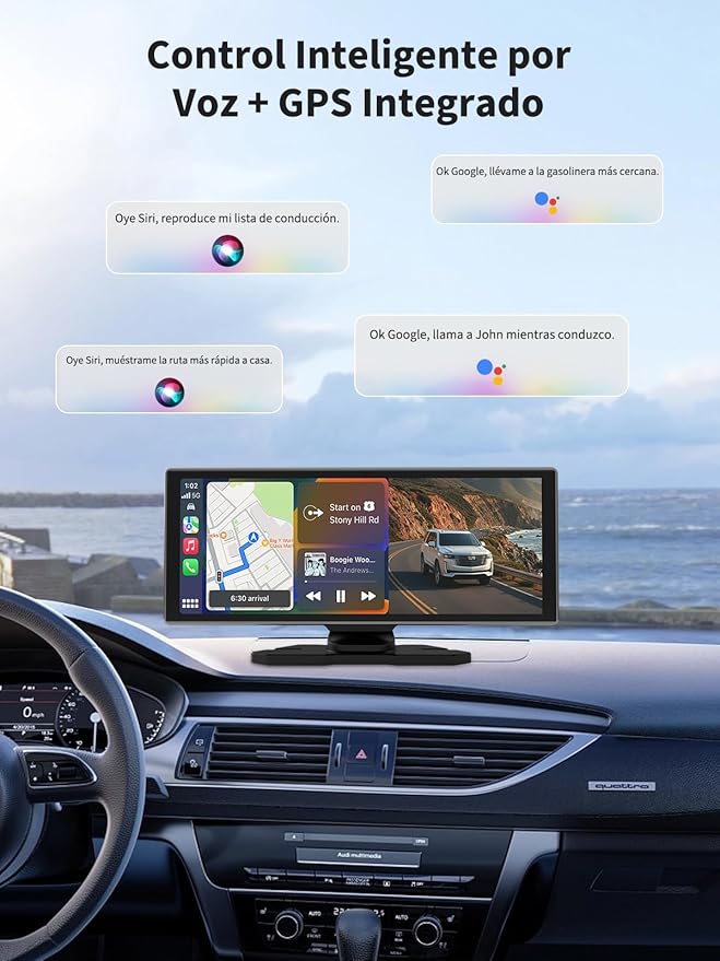 Largest Portable 11.26'' Wireless CarPlay/Android Auto Screen with 2.5D 1920x720 HD Display, Built-in DVR, 4K Front + 1080P Rear Camera, Car Screen,Easy Install Dash Cam,GPS Navigation,Voice Control