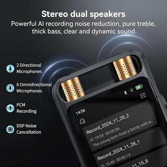 AI Voice Recorder with Playback, Digital Voice Recorder with Transcription to Text, Summary, Translation, Full Touchscreen Recorder Device for Meetings