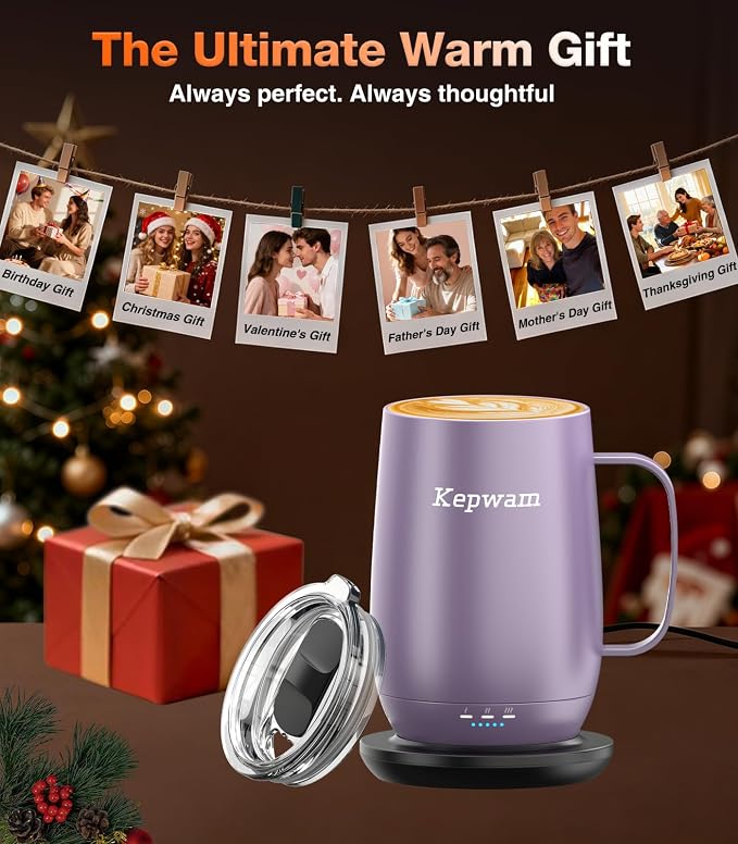 Kepwam Smart Heated Coffee Mug T2-Plus, 20oz Rechargeable Self Heating Coffee Mug with 8-Hour Battery & Temp Control, Perfect Coffee Warmer Gift for Men Women