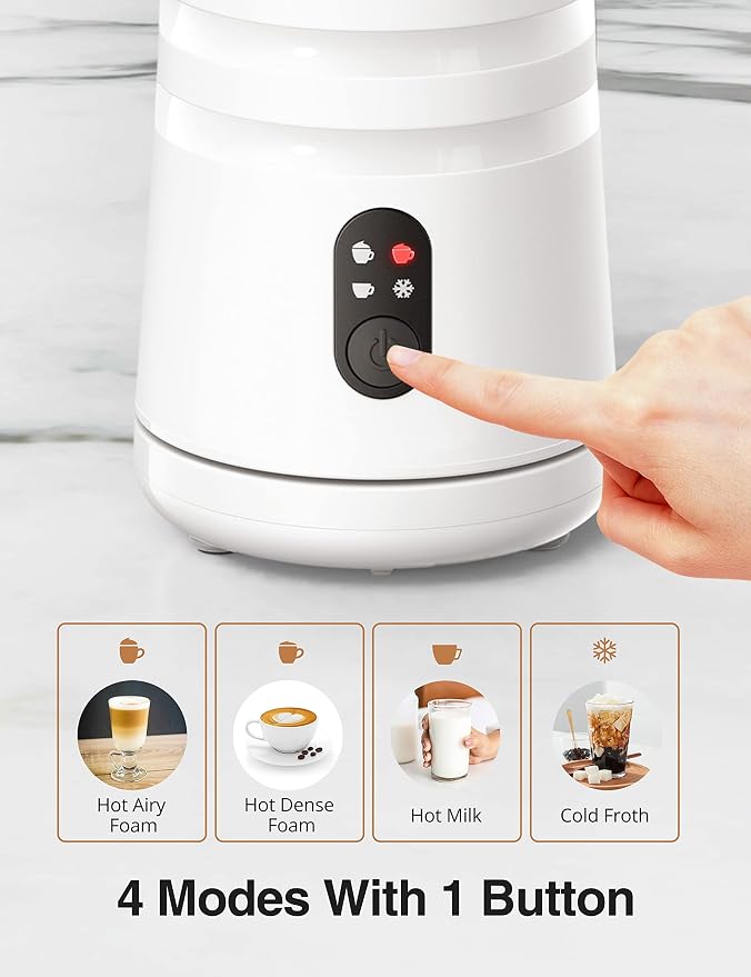Milk Frother, 4-in-1 Milk Steamer and Frother, Hot & Cold Foam Milk Warmer with Temperature Control, Auto Shut-Off Frothers for Coffee, Latte, Cappuccino, Macchiato