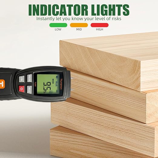 Dual Mode Moisture Meter for Wood and Building Materials, Pin & Pinless 2-in-1 Moisture Detector with Backlight & Buzzer, Digital Water Leak Tester for Hardwood, Softwood, Drywall & Masonry