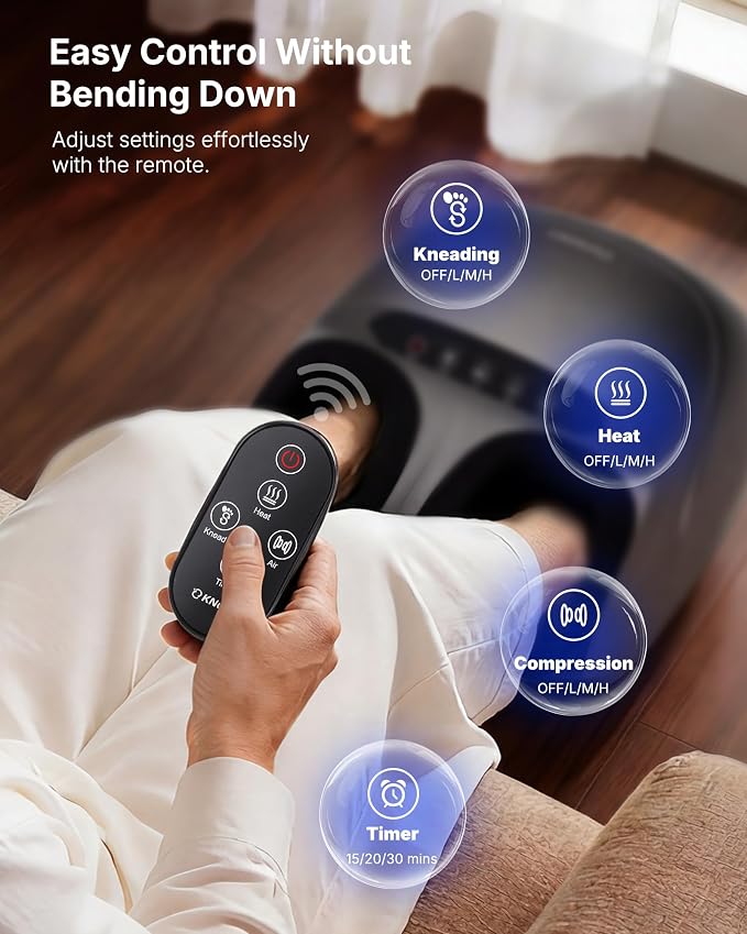 KNQZE Shiatsu Foot Massager with Heat, Compression, Deep Kneading Foot Massage for Plantar Fasciitis Relief, Remote Control, Multi Massage Modes, Auto Shut-Off Timer, FSA Eligible, Fathers Day Gift