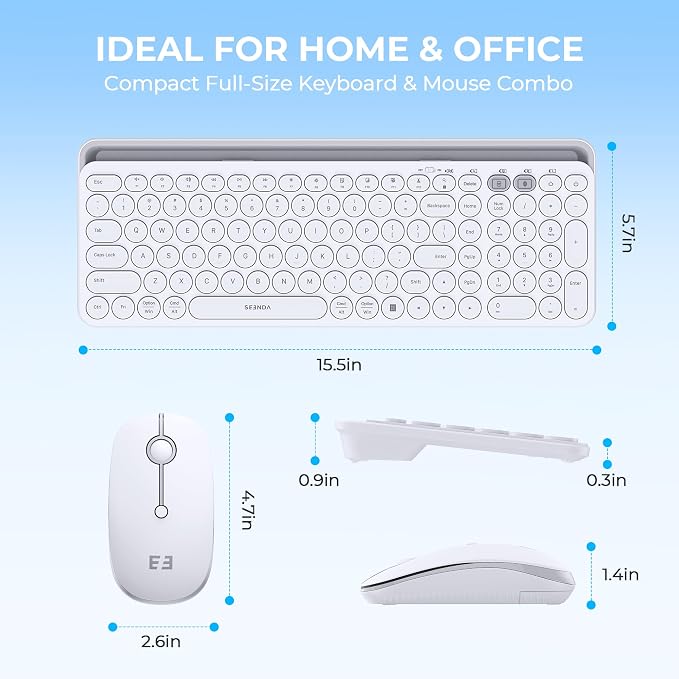 seenda Bluetooth Keyboard and Mouse for iPad, CTU-301 Wireless Multi-Device Connection Bluetooth+2.4G Keyboard Mouse Combo with Tablet Holder for iPad/MacBook/Windows, iOS/Android/Phone, White