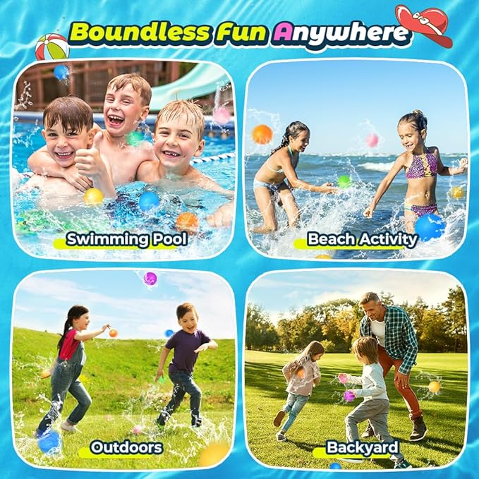 Smirodi 6 Pcs Reusable Water Balloons, Pool Beach Water Toys for Boys and Girls, Summer Toys for Kids Ages 3-12, Magnetic Water Ball for Outdoor Activities