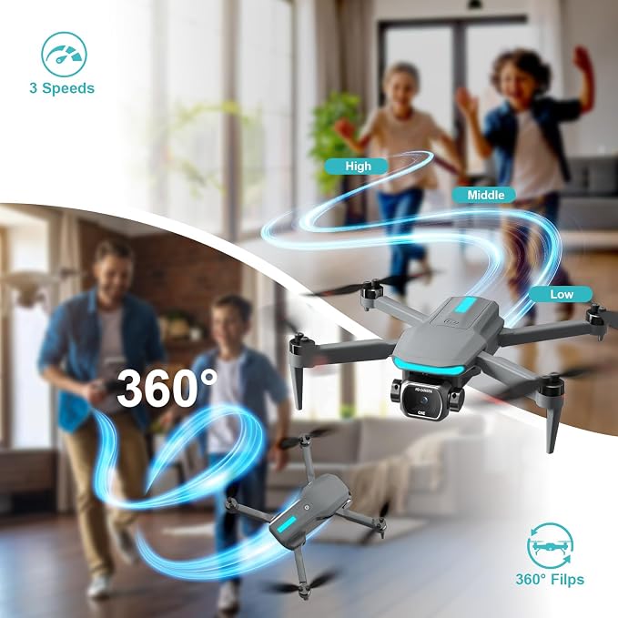 Drone for Kids with Camera, Foldable RC Quadcopter with 4.5" Remote Screen, Brushless Motor, Optical Flow Hover, Adjustable Camera, 360° Flip, Gesture Photo/Video, One Key Start/Land, Birthday Gift Toy