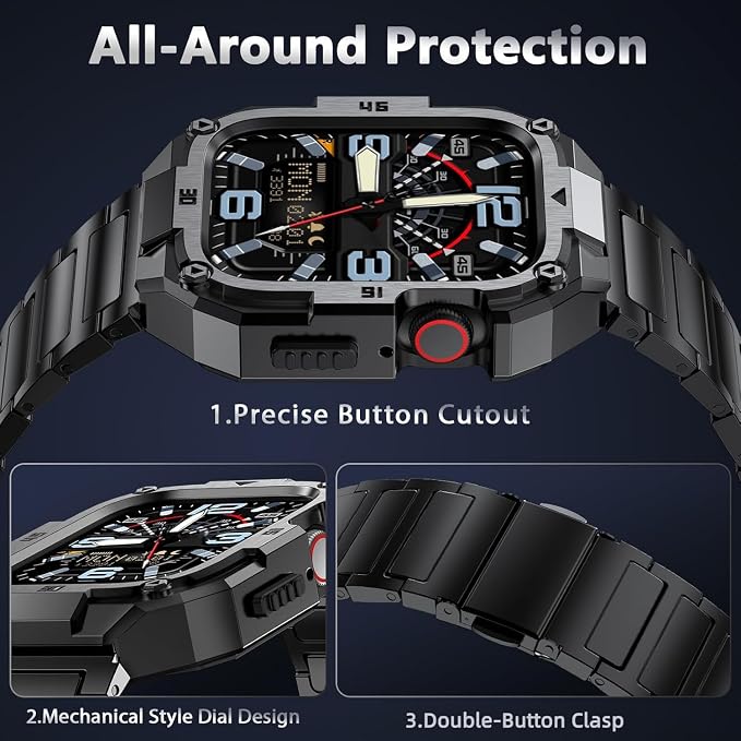 Business Stainless Steel Case with Band Compatiable for 49mm Apple Watch Ultra 3/2/1 bands for men, Rorust Metal Apple Watch Bumper Case Cover with Solid Replacement Strap for iWatch Band,Black