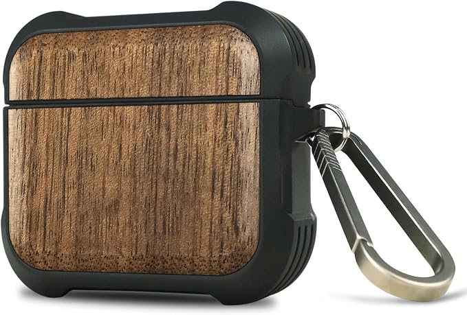 Carveit Wooden Case for AirPods 4 Case (2024) (USB-C) 4th Generation, Wood Artisan Engraved & TPU Shockproof Cover, Titanium Quick Released Clasp (Natural Grain) Walnut