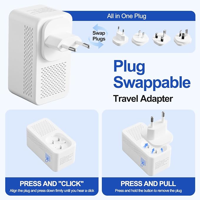 Voltage Converter US to Europe, 220V to 110V Step Down Converter for Travel, 2500W Power Converter Adapter Combo with USB-A USB-C and UK/AU/US/IT/EU Travel Plug Adapters, 1200W Hair Dryer Compatible