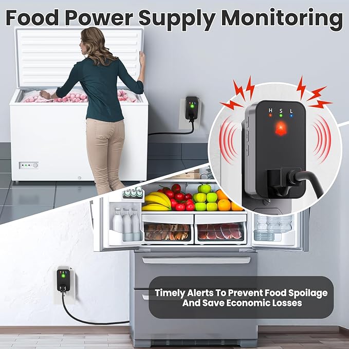 Power Failure Alarm WiFi, Smart Power Outage Alarm with App Notifications, Mini Size Freezer Alert with Loud 110dB & LED Indicator & Voltage Detection, Home Power Monitor for GFCI Trips, Sump Pump ﻿