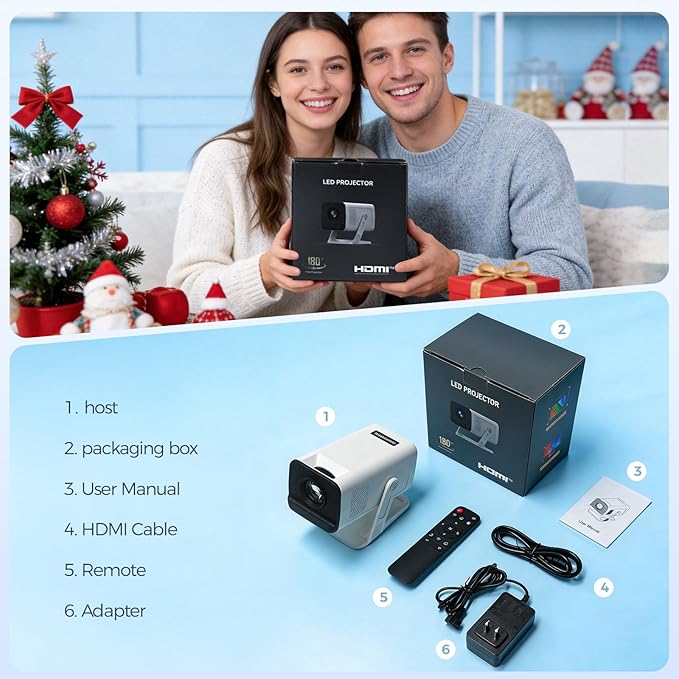 [Built-in Apps & 2026 Upgraded] Mini Projector with WiFi and Bluetooth,Native 1080P Smart Projector 4K Supported,Auto Vertical Keystone,210° Rotatable,Compatible with TV Stick,Smartphone(Medium)
