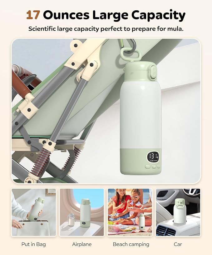 SORUTO Portable Bottle Warmer for Travel, 45W Fast Charging Milk Warmer with 17oz Large Capacity, Fast Heating Breast Milk Warmer, Long Battery Life, Precise Temp Control for Car, Outdoor