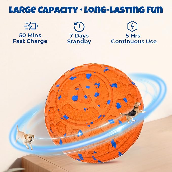 Fsitego Interactive Dog Ball Toys, Automatic Moving Bouncing, Rotating Smart Dog Toy for Small, Medium, Large to Keep Them Busy, Durable E-TPU Material & IP65 Waterproof, 5H Continuous Use(Orange)