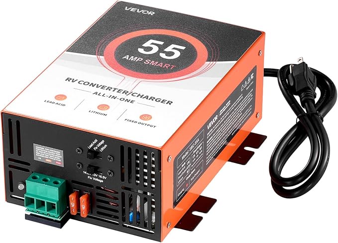 VEVOR RV Power Converter, 55 Amp, 110V AC to 12V DC RV Converter Battery Charger, Multi Stage Smart Charging, 13V to 16.5V Operating Range, Compatible with Lithium & Lead Acid Battery, for Camper