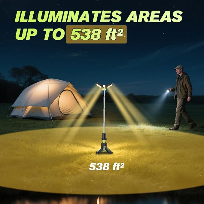 SakerPlus Portable Camping Lights with Stand, 5000LM Rechargeable LED Flashlight, 9 Color Modes, Collapsible Camping Lantern Tent Light with Magnetic Base for Power Outages, Camping & Emergency(Green)