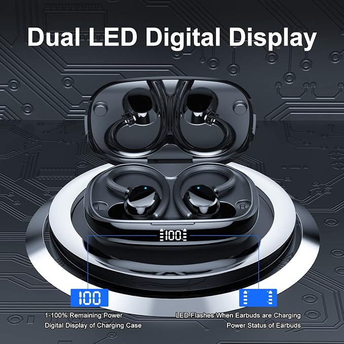 Wireless Earbuds for Small Ear, HiFi Stereo Sport Bluetooth 5.3 Headphones with Earhooks, 48H Deep Bass Ear Buds with LED Display, Noise Cancelling, IP7 Waterproof Earphones Built-in Mic for Running