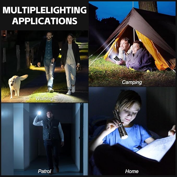 Kmivo 4-Pack Rechargeable Flashlights High Lumens - 990,000 LM Super Bright Adjustable LED Flashlight, Waterproof with 5 Modes - Ideal for Camping, Hiking & Outdoor Adventures