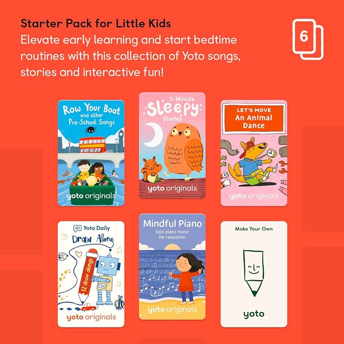 Yoto Mini (2024 Edition) + Starter Pack for Little Kids Bundle – Screen-Free Bluetooth Audio Player, All-in-1 Travel Device for Stories Music Podcasts Radio, Use as Speaker or with Headphones