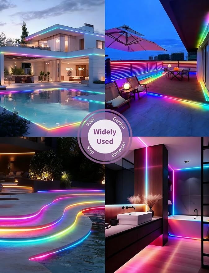 20ft/6m COB LED Strip Lights, RGB Smart IC, IP67 Waterproof, Dimmable , Color Flowing Tape Light with App Control & Music Sync, Dotless LED Light for Outdoor, Patio, christmas & Party Decorations