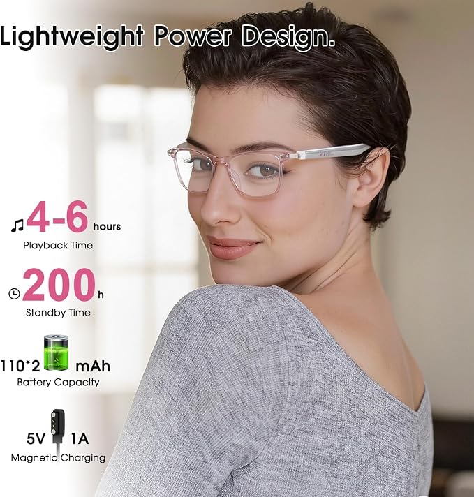 AI Glasses for Women, Bluetooth Glasses with 164 Languages Real-Time Translation, Color-Changing Lenses, Lightweight Thin Temples Free App, Stylish Wearable Tech Glass for Travel & Everyday Wear