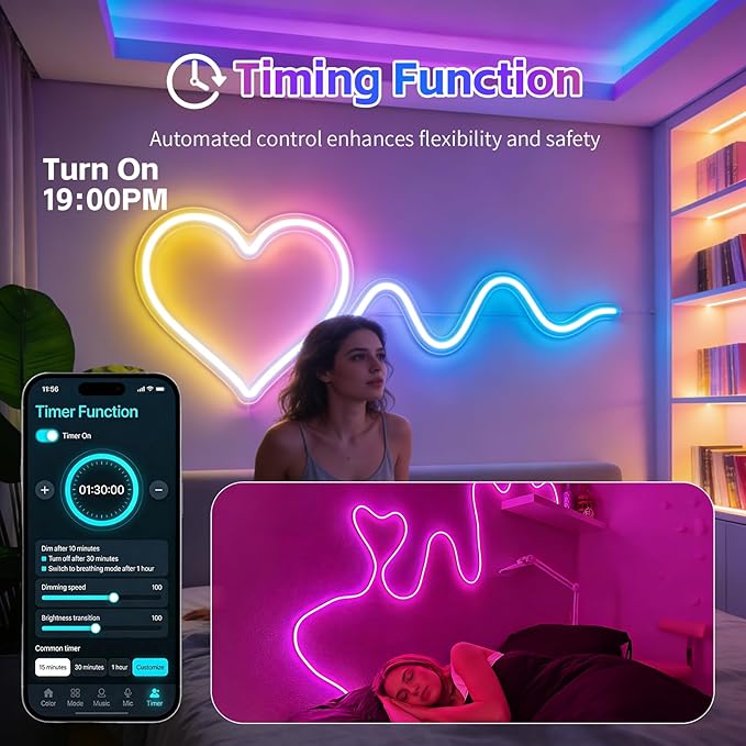 20FT RGB LED Neon Rope Lights, App & Remote Control, Flexible Waterproof IP65 Led Strip Lights, Music Sync Color Changing Multiple Modes Neon Lights for Bedroom Gaming Room Indoor & Outdoor Decor