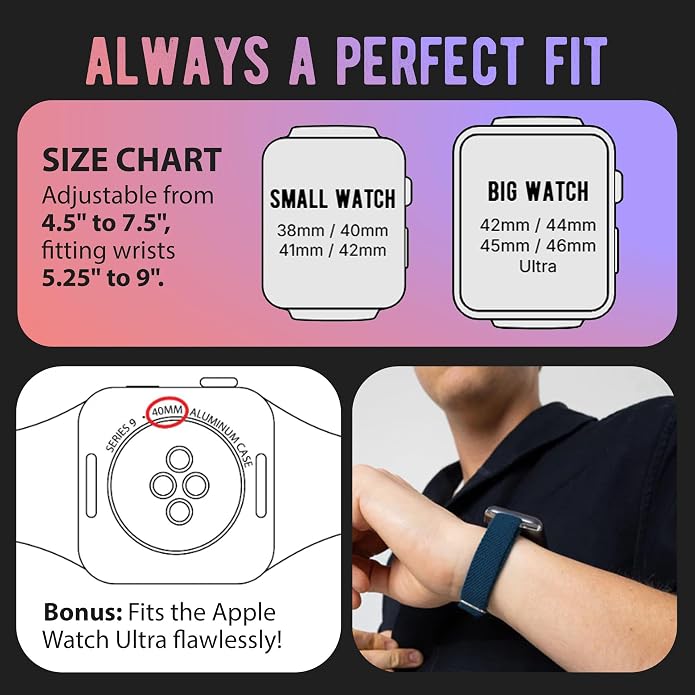 Braxley Bands for Apple Watches - Stretchy and Washable - Adjustable with Apple Watch Bands for Women & Men - Compatible with Apple Watch Series SE Ultra 9 8 7 6 5 4 3 2 1