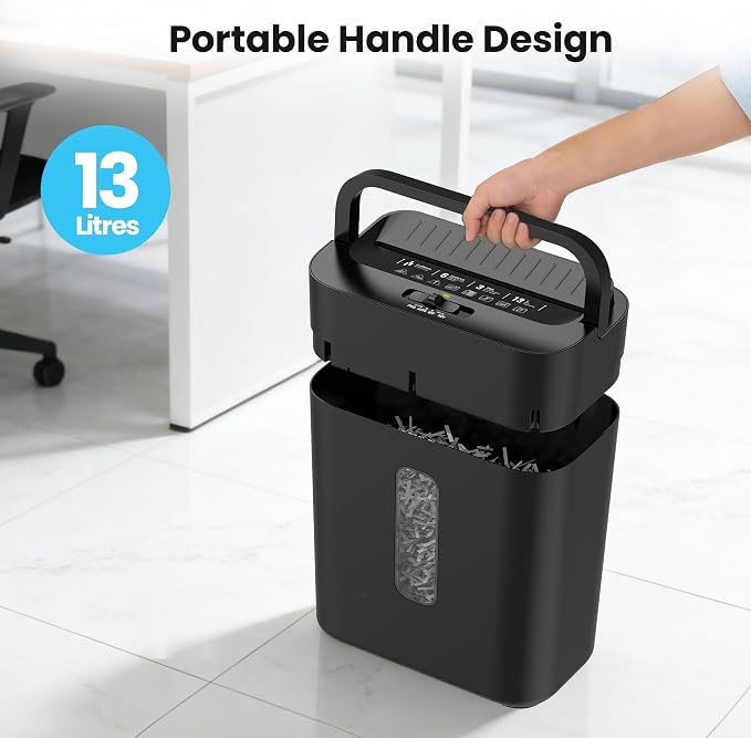6-Sheet Shredder for Home Office, 3.43 Gallon Cross Cut Shredder, P-4 High Security Paper Shredders for Credit Card Staple Clip, Portable Handle Design