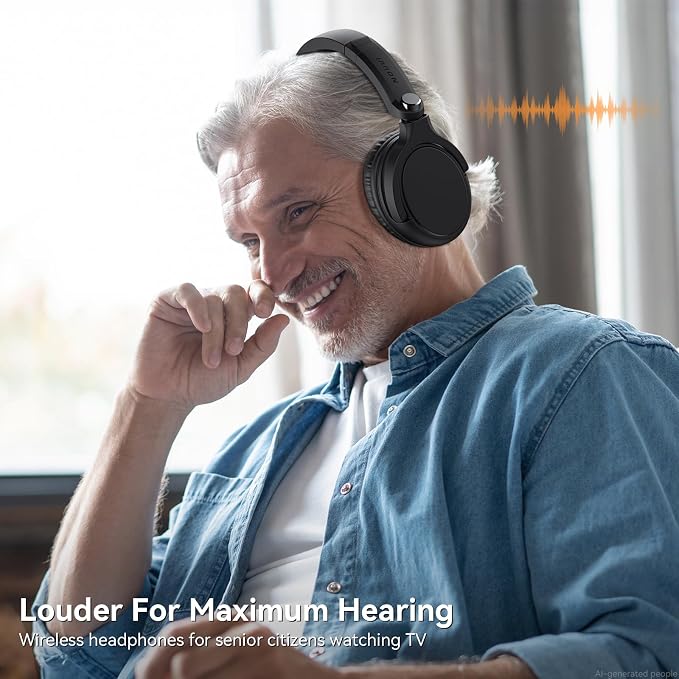 Wireless Headphones for TV Watching, TV Headphones Wireless for Seniors with Transmitter Charging Base, Over Ear Bluetooth Headset No Audio Delay, HiFi Stereo, 65H Playtime, Gifts for Parents/Elderly