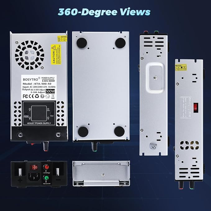 Upgraded Adjustable 0-50V 0-10A 500W Switching Power Supply, AC to DC Converter 5V 12V 24V 30V 48 50v DC Power Supply for Led Strip, Motor Pump, CCTV, 3D Printer, Lab Computer