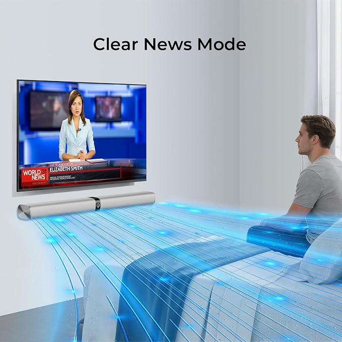 Sound Bar for Smart TV, 80W Soundbar with Bluetooth/ARC/Opt/AUX Connect, Dynamic Volume Boost, 3 Equalizer Modes, 2 in 1 Detachable Soundbar for TV/PC/Gaming/Projectors