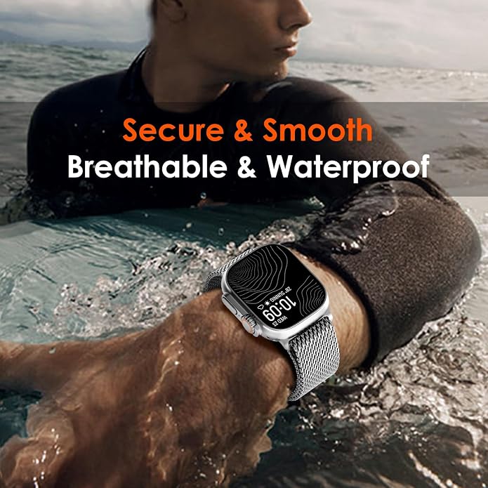 WINGLE Milanese Loop for Apple Watch Band Ultra 3/2/1 Band Ultra 49mm Series 11 10 46mm 45mm 44mm SE 3/2/1 Series 9 8 7 6 5 4 3 Men Women,Parachute-Style Buckle Stainless Steel Mesh Metal iWatch Bands