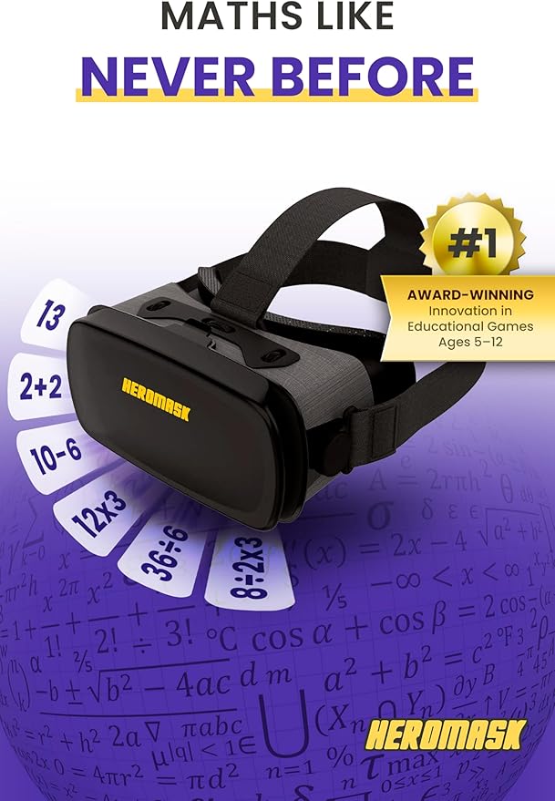 HeroMask VR Headset ＋ Math Games — Gift for Kids 5–12 — Multiplication, Times Tables, Addition, Mental Math & More | Award-Winning Virtual Reality Educational Toy for Birthday or Christmas