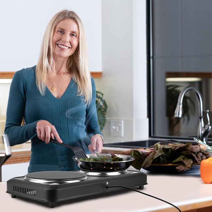 Infrared Dual Burner, 1800W Portable Electric Hot Plate with 7.5” & 6.3” Glass Cooktop, Stepless Temperature Control Countertop Stove for Home RV Camp, Dual Hot Plates
