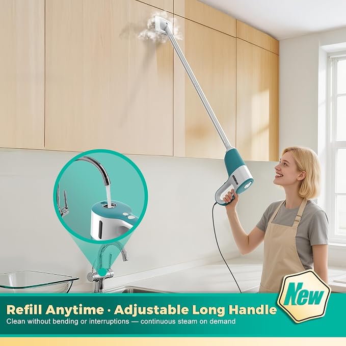 Steam Cleaner with Electric Spin Brush, No Manual Scrubbing, 1200W 2-in-1 Steamer for Cleaning Tool, 2 Modes, 11 Accessories, Detachable Long Handle for Home, Floor, Tile, Grout, Bathroom (Green)