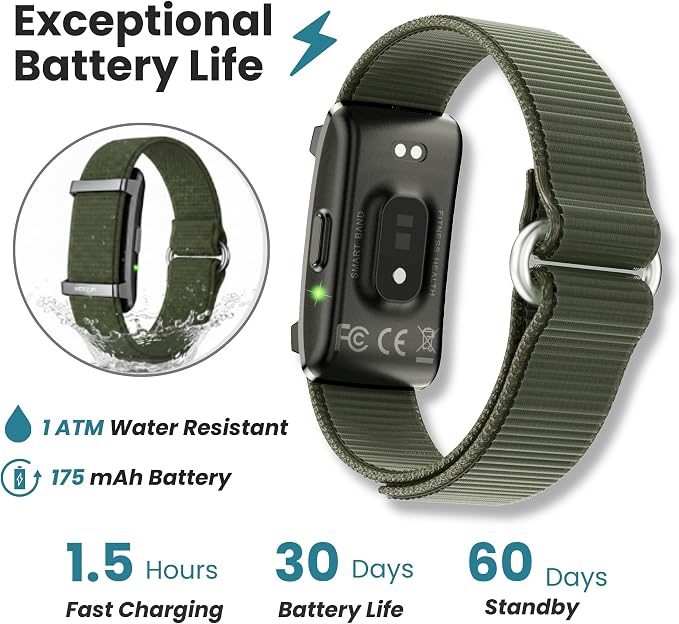 Herz P1 Smart Band Bracelet - Health Wristband Fitness Tracker for Heart Rate, Sleep, Stress, Track Steps, Activity & Body Temperature, 30 Days Battery, Subscription Free App, 1ATM Water Resistant