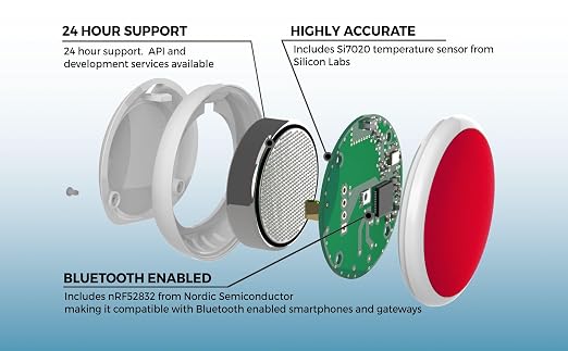 Disc Maxi Temperature Sensor and Logger for iPhone & Android, Bluetooth Compatible, Remote Wireless Thermometer, Long Range, Large Memory, Unlimited Data Export, USA Developed and Supported